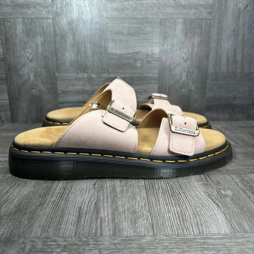 Dr. Martens Josef Slide Sandals Mens 12 Peach Pink Leather Buckle Casual NEW